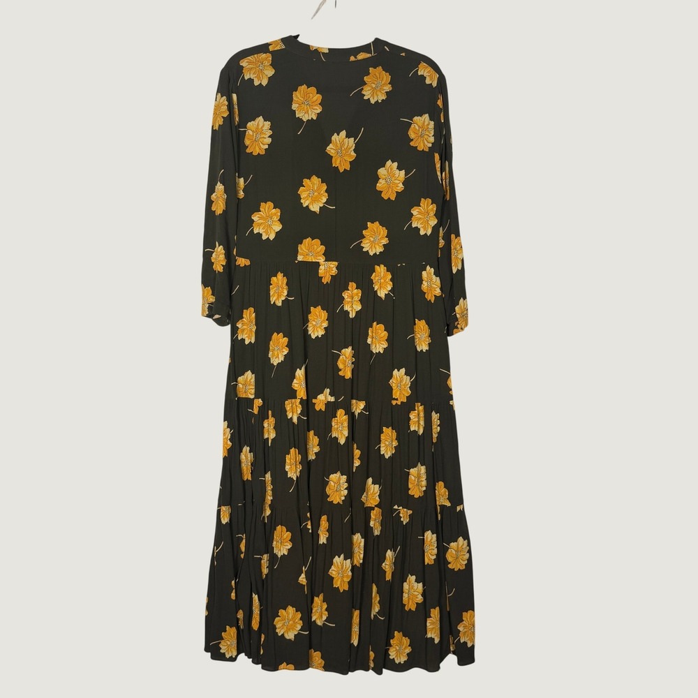 Madewell Olive Green Yellow Fall Floral Tiered Button Front Maxi Dress M - Picture 3 of 8